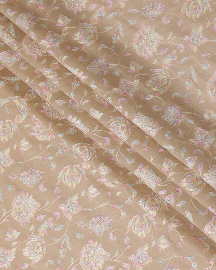 Gold Premium pure cotton silk fabric with multicolor embroidery in floral design-D16863