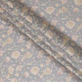 قماش حرير من القطن الخالص باللون الرمادي مع تطريز متعدد الألوان بتصميم الأزهار-D16864