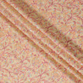 قماش حرير من القطن الخالص باللون البيج مع تطريز متعدد الألوان بتصميم الأزهار-D16867