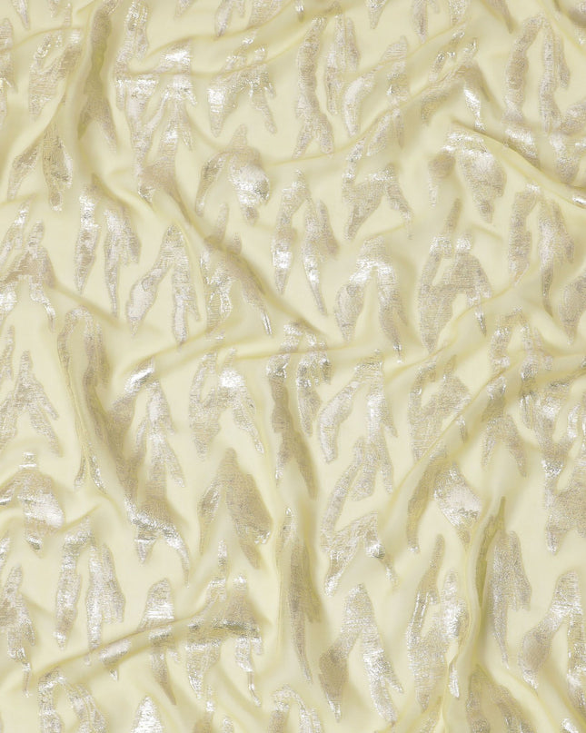 Light yellow premium pure silk chiffon fabric with gold metallic lurex in abstract design-D16874