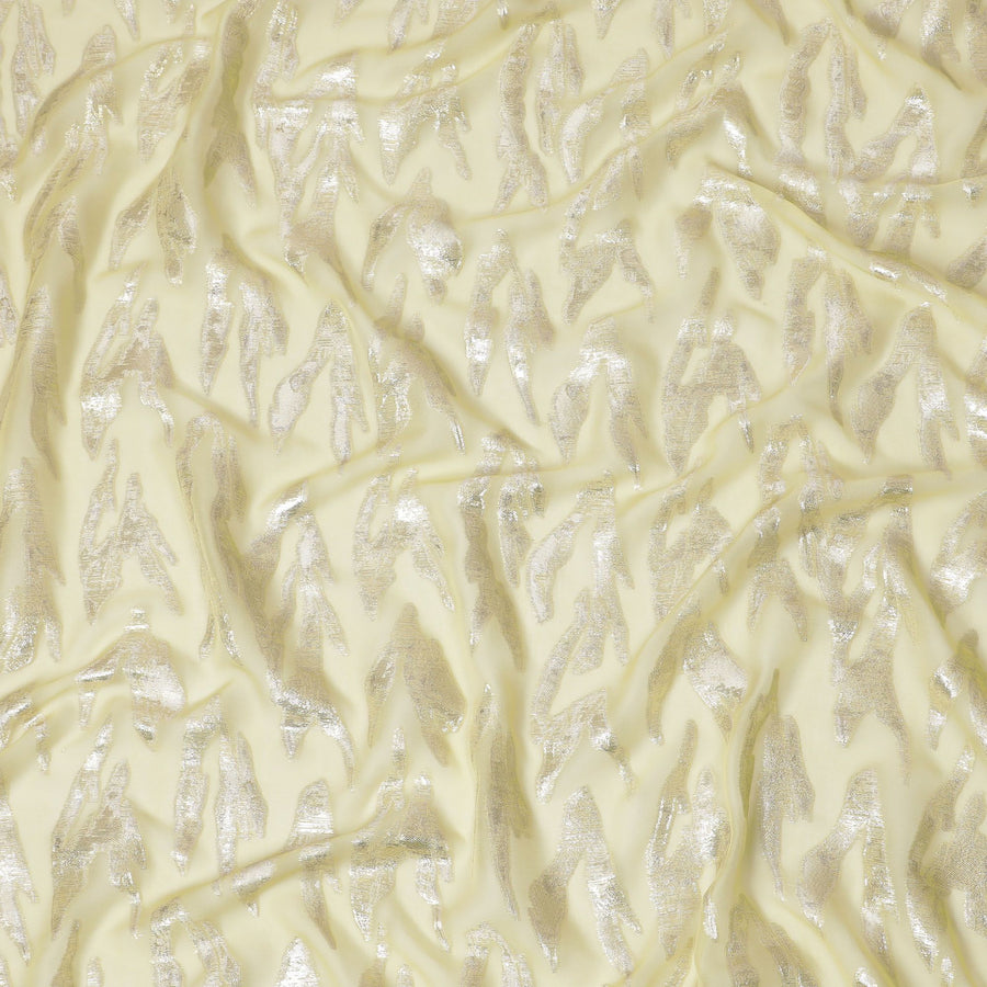 قماش شيفون من الحرير الخالص باللون الأصفر الفاتح مع لوريكس معدني ذهبي بتصميم تجريدي -D16874