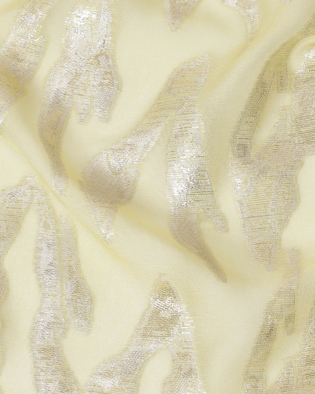 Light yellow premium pure silk chiffon fabric with gold metallic lurex in abstract design-D16874