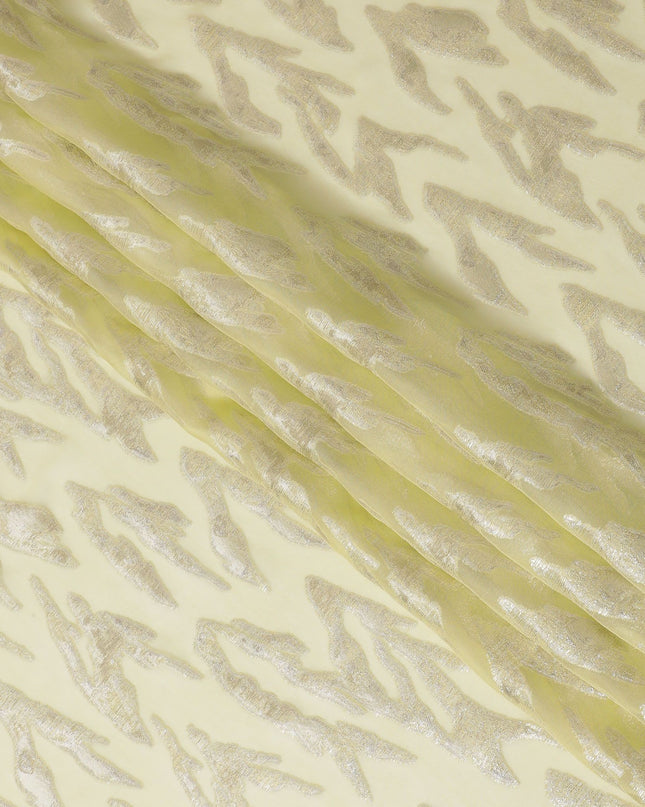 Light yellow premium pure silk chiffon fabric with gold metallic lurex in abstract design-D16874