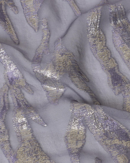 Coin grey premium pure silk chiffon fabric with lavender gold metallic lurex in abstract design-D16876