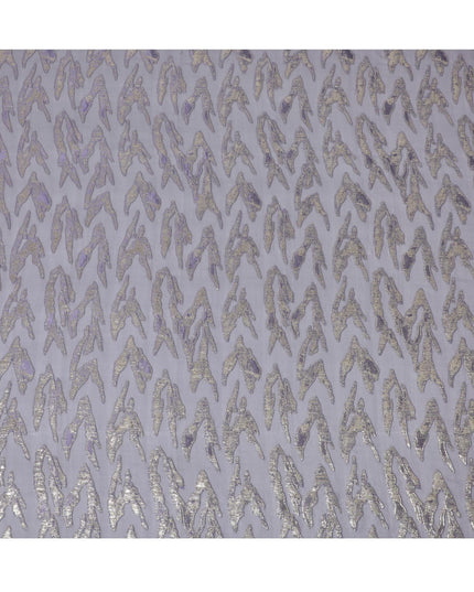 Coin grey premium pure silk chiffon fabric with lavender gold metallic lurex in abstract design-D16876