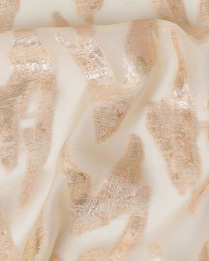 قماش شيفون من الحرير الخالص الخوخي بنفس اللون ولوريكس معدني ذهبي بتصميم تجريدي-D16879