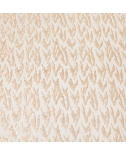 قماش شيفون من الحرير الخالص الخوخي بنفس اللون ولوريكس معدني ذهبي بتصميم تجريدي-D16879