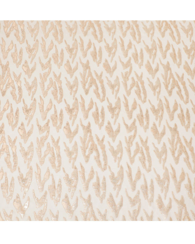 قماش شيفون من الحرير الخالص الخوخي بنفس اللون ولوريكس معدني ذهبي بتصميم تجريدي-D16879