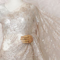 Light peach, copper, silver Premium pure French metallic chantilly lace saree having stone work in floral design-D16884