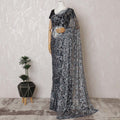 Indigo blue, multicolor Premium pure French chantilly lace saree having stone work in floral design-D16887