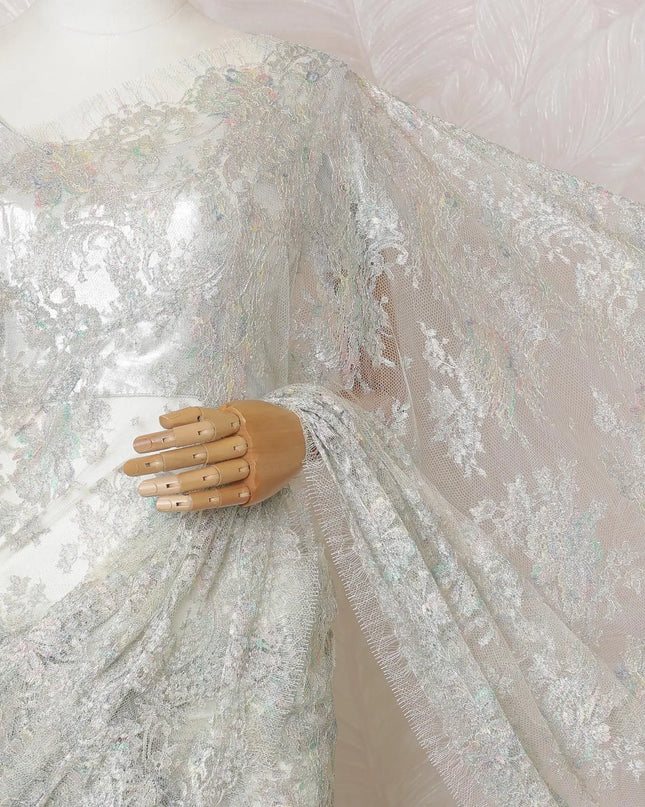 Off white, multicolor Premium pure French metallic chantilly lace saree in floral design-D16904 Regal Fabrics