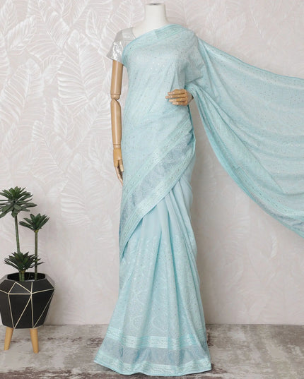 Electric blue Premium art silk saree with same tone, gold sequin embroidery in geometric design-D17074 Regal Fabrics
