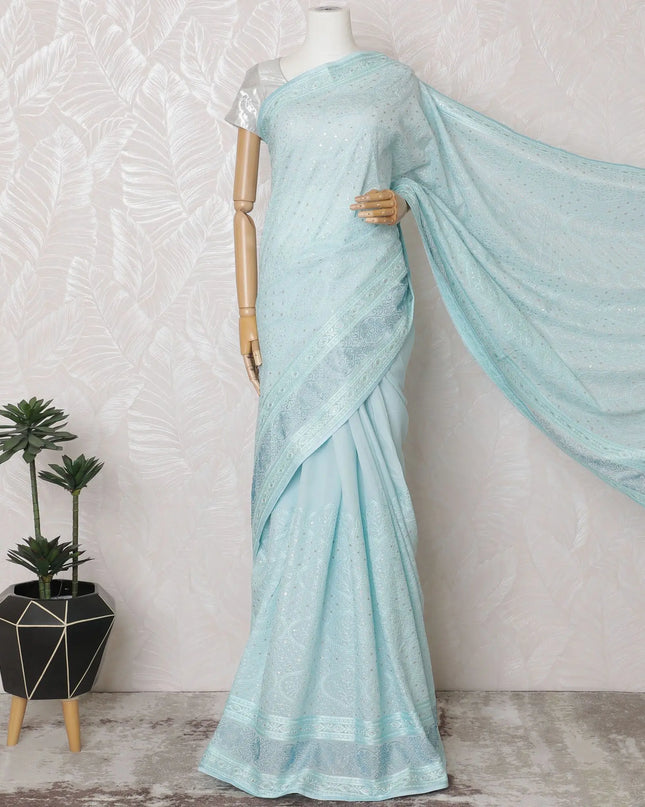 Electric blue Premium art silk saree with same tone, gold sequin embroidery in geometric design-D17074 Regal Fabrics