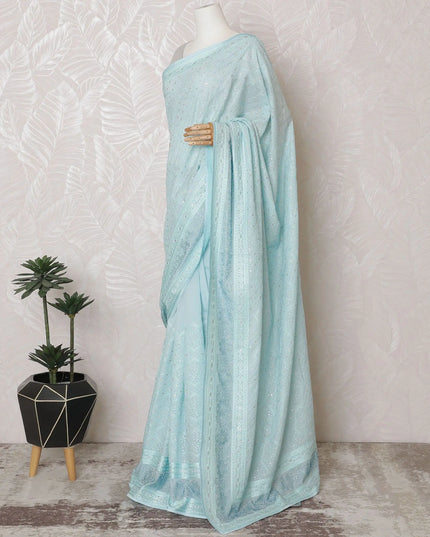 Electric blue Premium art silk saree with same tone, gold sequin embroidery in geometric design-D17074 Regal Fabrics
