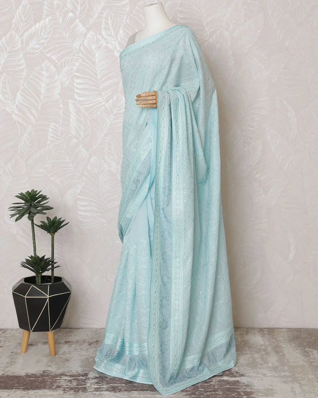 Electric blue Premium art silk saree with same tone, gold sequin embroidery in geometric design-D17074 Regal Fabrics