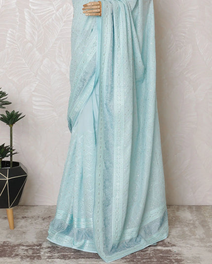 Electric blue Premium art silk saree with same tone, gold sequin embroidery in geometric design-D17074 Regal Fabrics