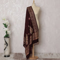Maroon Premium Pashmina Shawl Dupatta with same tone jacquard, multicolor embrodiery having stone work in floral design-D17264