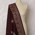 Maroon Premium Pashmina Shawl Dupatta with same tone jacquard, multicolor embrodiery having stone work in floral design-D17264