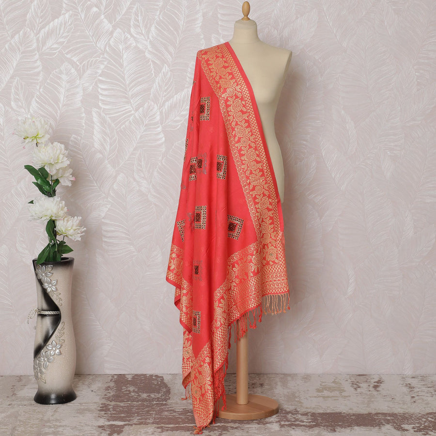 Salman Premium Pashmina Shawl Dupatta with same tone jacquard, brown embroidery having stone work in geometric design-D17266