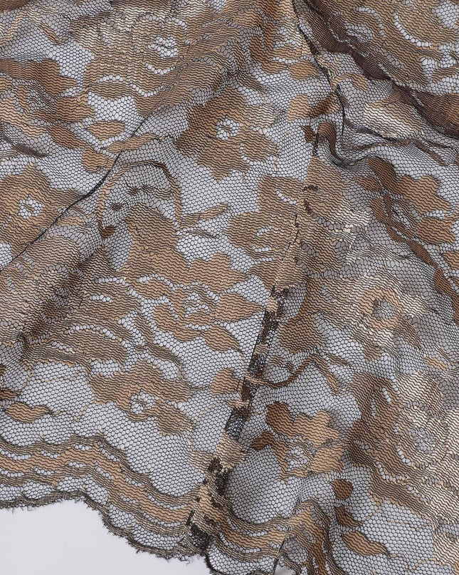 Gold, black synthetic 2tone lace fabric in floral design-D17302 (1.65 mtrs) Regal Fabrics