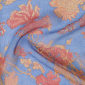 Azure blue synthetic chiffon fabric with multicolor print in floral design-D17303 (1.75 mtrs)