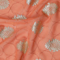 Rusty orange synthetic georgette fabric with  same tone sequin and gold foil print in floral design-D17305 (1.55 mtrs)
