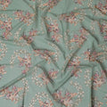 Jade green cotton voile fabric with multicolor print in floral design-D17307 (1.8 mtrs)