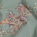 Jade green cotton voile fabric with multicolor print in floral design-D17307 (1.8 mtrs)