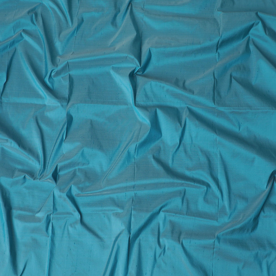 Turquoise blue plain synthetic raw silk fabric-D17314 (2.75 mtrs)