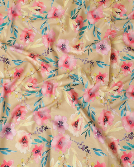 Mustard viscose fabric with multicolor print in floral design-D17319 (1.65 mtrs)