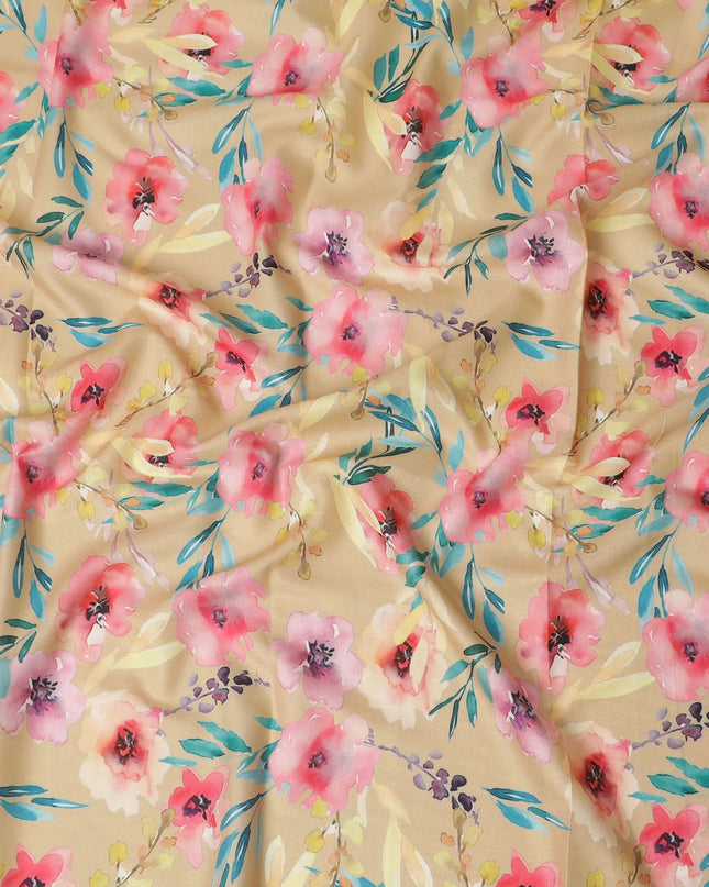 Mustard viscose fabric with multicolor print in floral design-D17319 (1.65 mtrs) Regal Fabrics