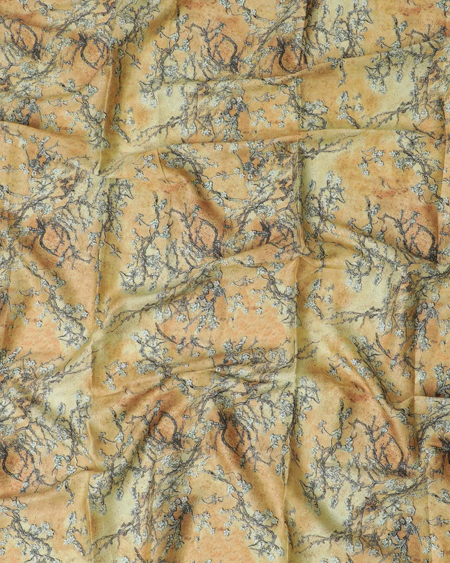 Mustard cotton satin fabric with multicolor print in floral design-D17320 (1.55 mtrs) Regal Fabrics