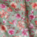Jade green cotton lawn fabric with multicolor print in floral design-D17321 (1.6 mtrs)
