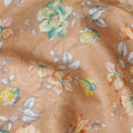 Light brown uragiri cotton voile fabric with same tone jacquard having multicolor print in floral design-D17322 (1.95 mtrs)