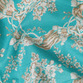 Turquoise blue cotton lawn fabric with multicolor print in floral design-D17323 (1.7 mtrs) Regal Fabrics