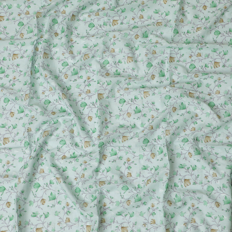 Laurel green cotton voile fabric with same tone clip cord having Paris green and olive green print in floral design-D17324 (1.95 mtrs)