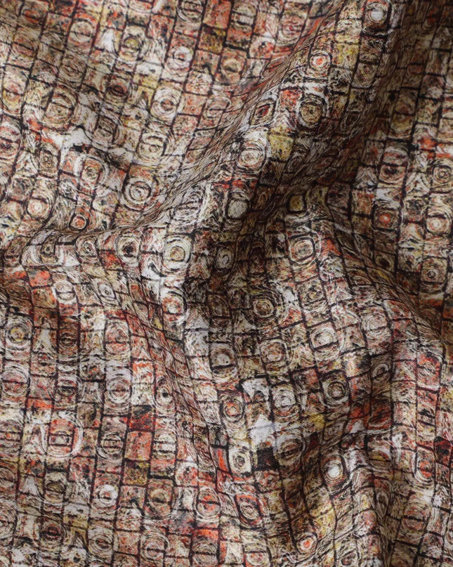 Multicolor printed cotton satin fabric in geometric design-D17326 (2.1 mtrs) Regal Fabrics