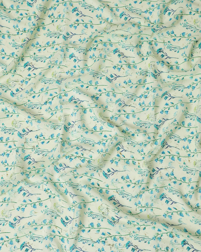 Mint green synthetic crepe fabric with multicolor print in floral design-D17345 (3.25 mtrs) Regal Fabrics