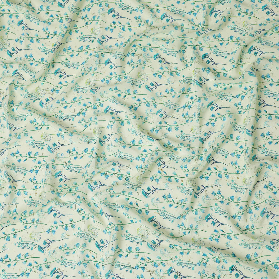 Mint green synthetic crepe fabric with multicolor print in floral design-D17345 (3.25 mtrs)