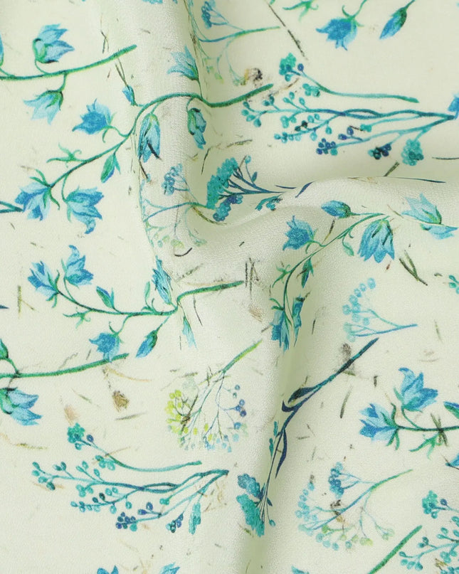 Mint green synthetic crepe fabric with multicolor print in floral design-D17345 (3.25 mtrs) Regal Fabrics