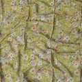 Olive green cotton satin fabric with multicolor print in floral design-D17347 (1.5 mtrs) Regal Fabrics