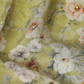 Olive green cotton satin fabric with multicolor print in floral design-D17347 (1.5 mtrs) Regal Fabrics