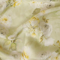 Pistachio green synthetic satin fabric with multicolor print in floral design-D17348 (2 mtrs) Regal Fabrics