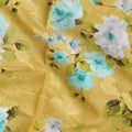 قماش الفوال القطني من Uragiri باللون الأخضر الليموني مع جاكار بنفس اللون مع طباعة متعددة الألوان بتصميم الأزهار -D17363 (1.65 متر)
