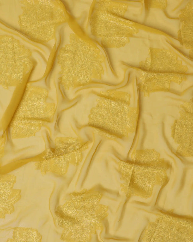 Mustard yellow synthetic chiffon fabric with same tone metallic lurex in floral design-D17365 (2.75 mtrs) Regal Fabrics
