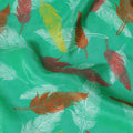Green synthetic crepe fabric with multicolor print in Leaf design-D17367 (3 mtrs)