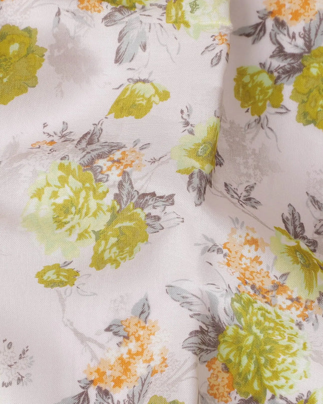 Pale pink cotton lawn fabric with multicolor print in floral design-D17370 (1.6 mtrs) Regal Fabrics