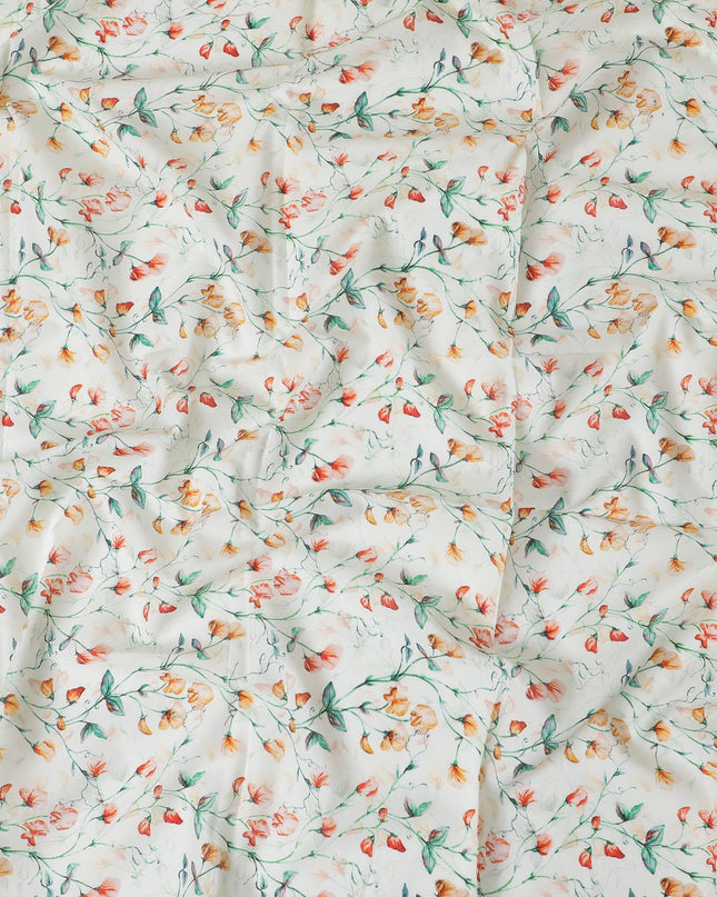 Beige cotton lawn fabric with multicolor print in floral design-D17371 (1.8 mtrs)
