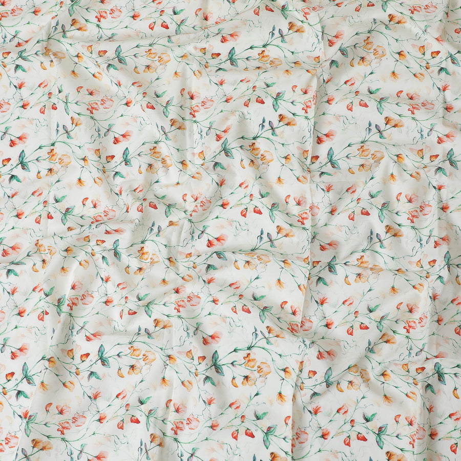 Beige cotton lawn fabric with multicolor print in floral design-D17371 (1.8 mtrs)