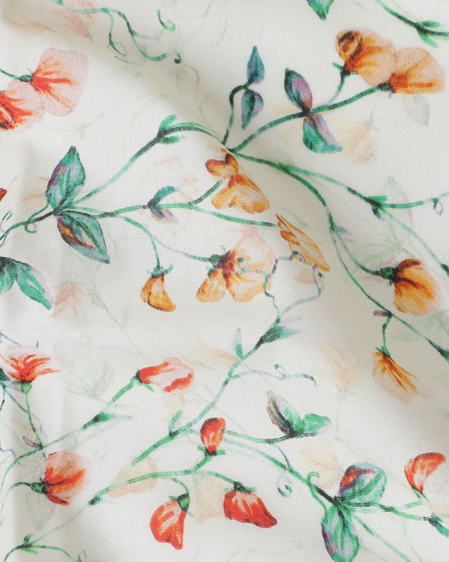 Beige cotton lawn fabric with multicolor print in floral design-D17371 (1.8 mtrs)